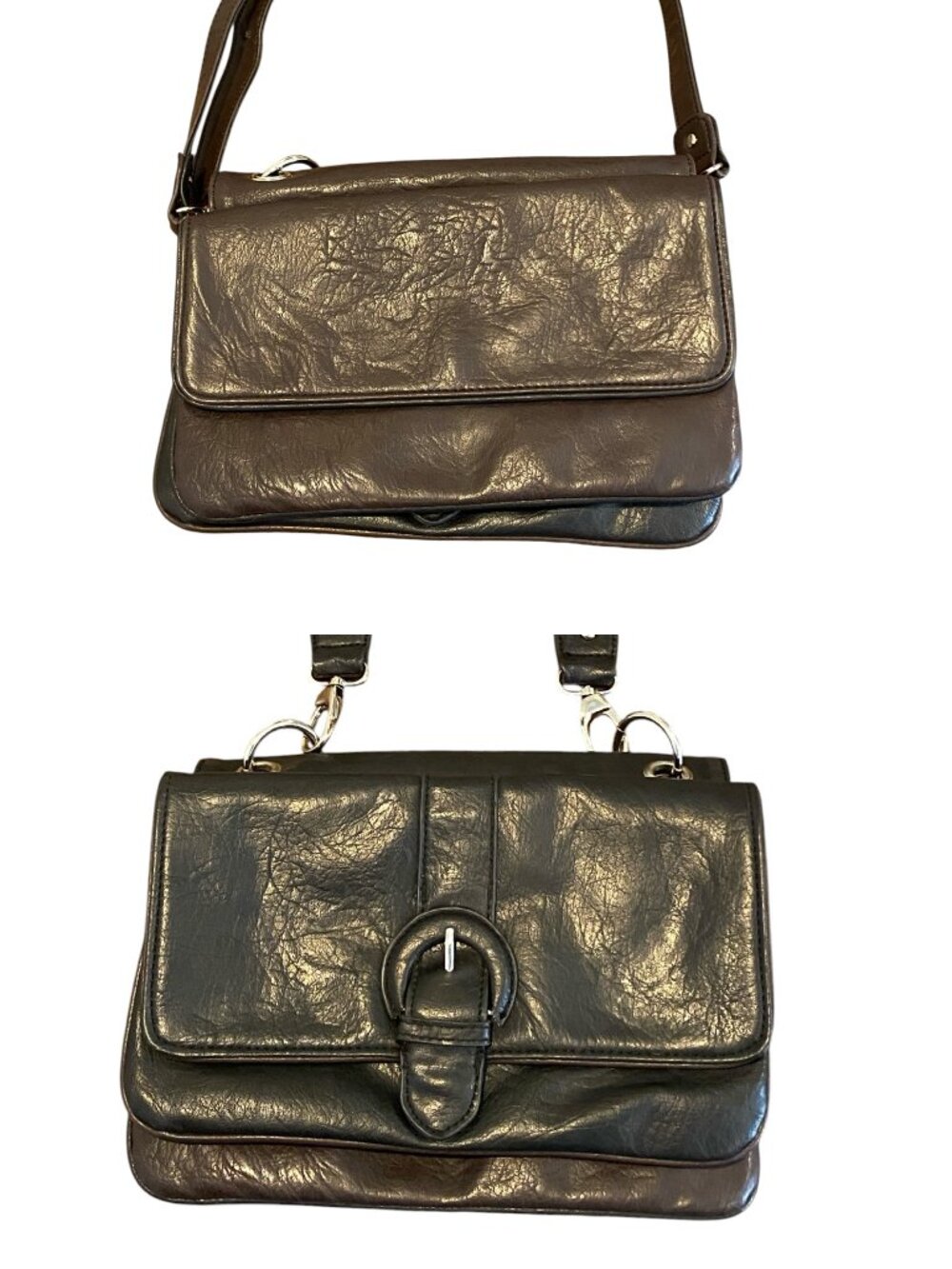 Mark. Convertible Shoulder 2 in 1 Bag Flips Brown/Black Adjustable Strap 227R